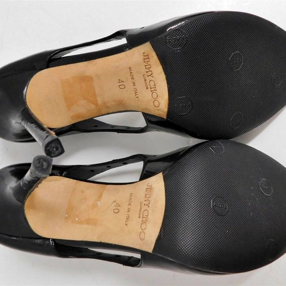 Jimmy Choo Black Patent Leather Open Toe Pumps Heels Italy 40 - Picture 6 of 6